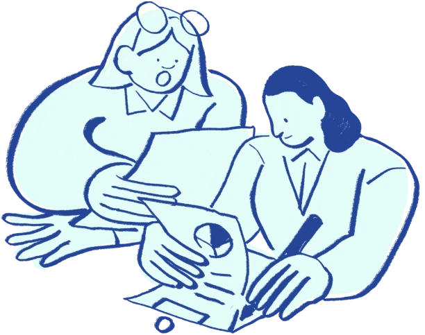 Illustration de 2 personnes travaillant ensemble sur un document professionnel