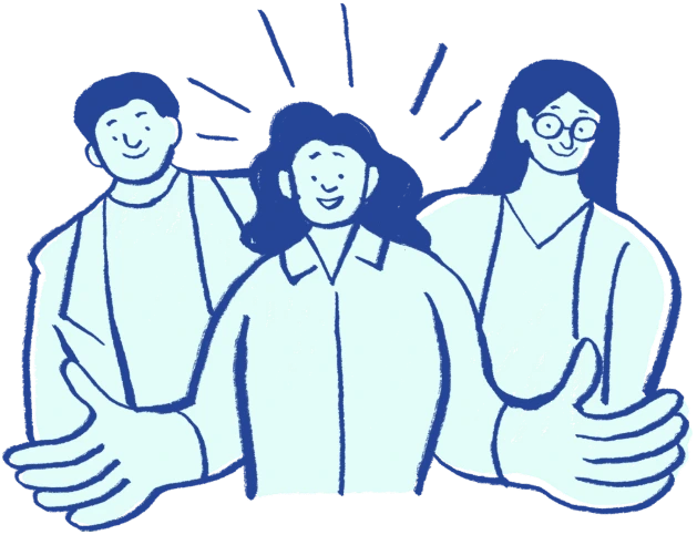 Illustration de 3 personnes qui accueillent chaleureusement