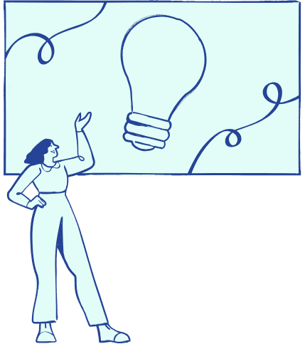 Illustration d'une personne présentant une image de grande ampoule sur un tableau blanc