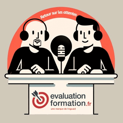 Illustration dessin de 2 personnes enregistrant un podcast